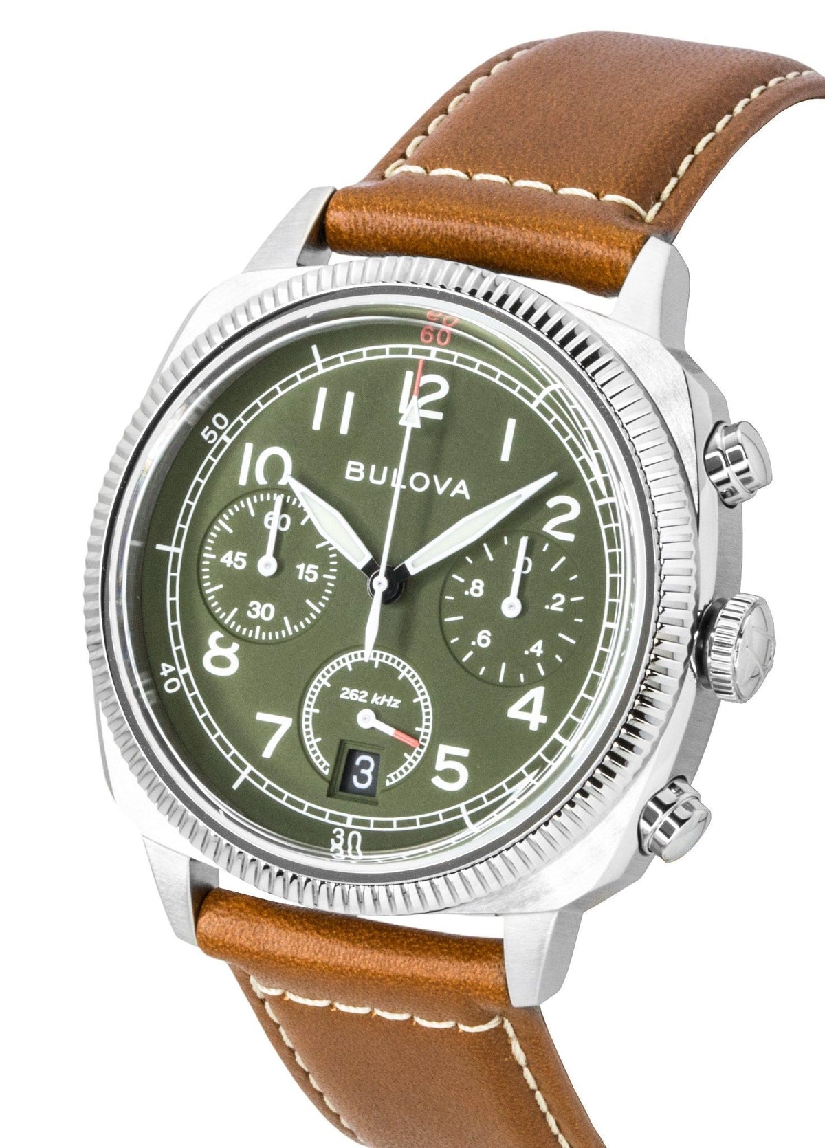 Bulova Military Special Edition Chronograph Leather Strap Green Dial Quartz 96B482 Men's Watch