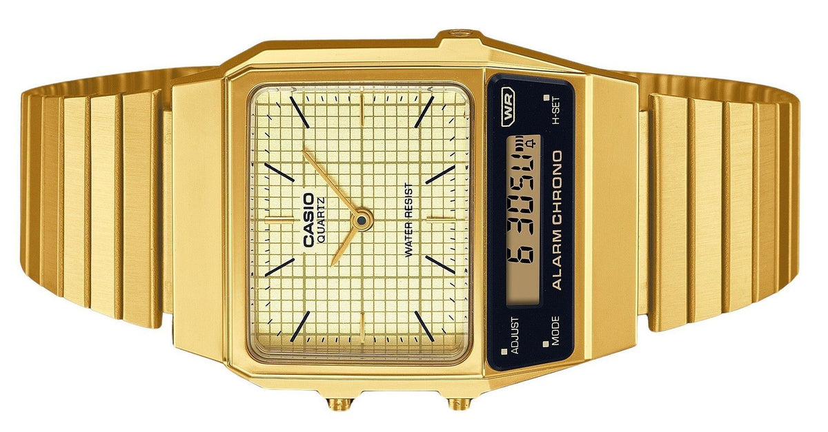 Casio Vintage Analog Digital Gold Ion Plated Stainless Steel Beige Dial Quartz AQ-800EG-9A Unisex Watch