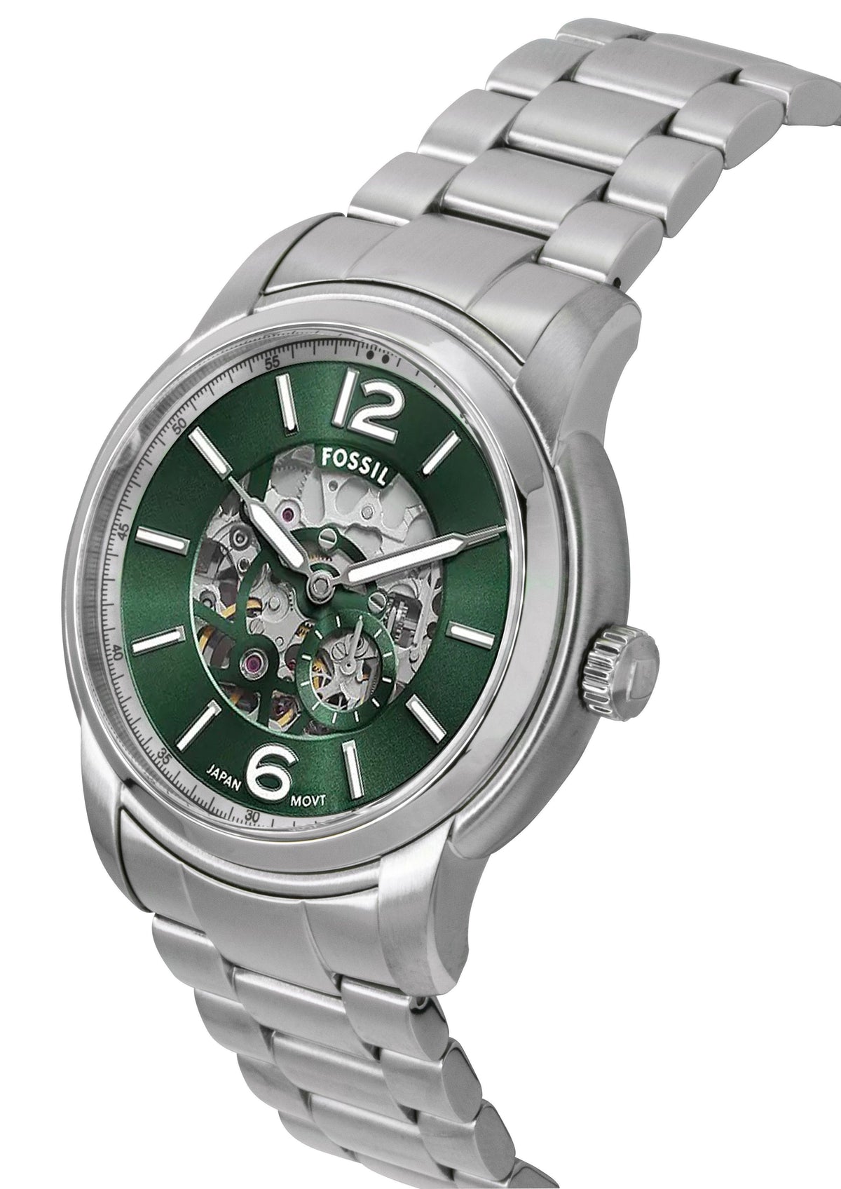 Fossil Heritage Stainless Steel Green Skeleton Dial Automatic ME3262 Men's Watch