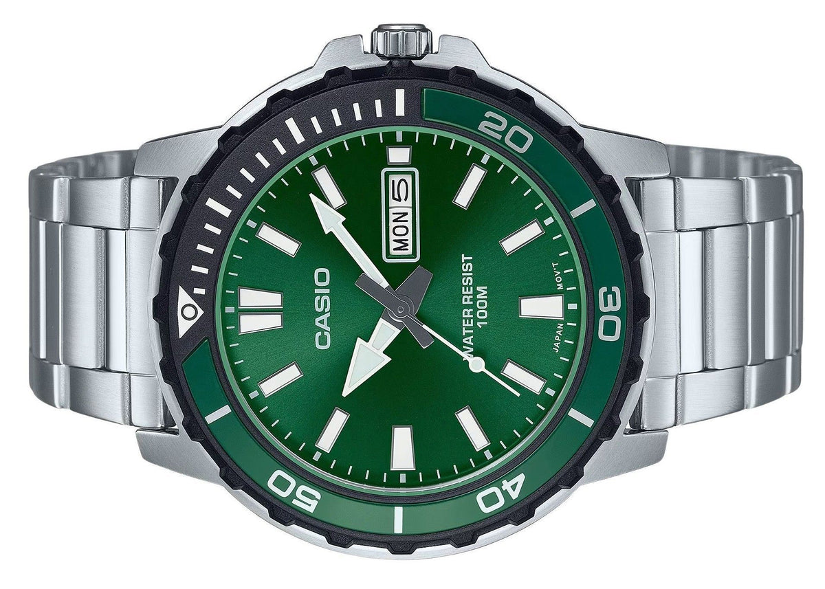 Casio Standard Analog Stainless Steel Green Dial Quartz MTD-125D-3AV 100M Men's Watch