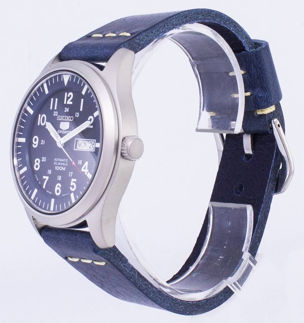 Seiko 5 Sports SNZG11J1-var-LS15 Automatic Dark Blue Leather Strap Men's Watch
