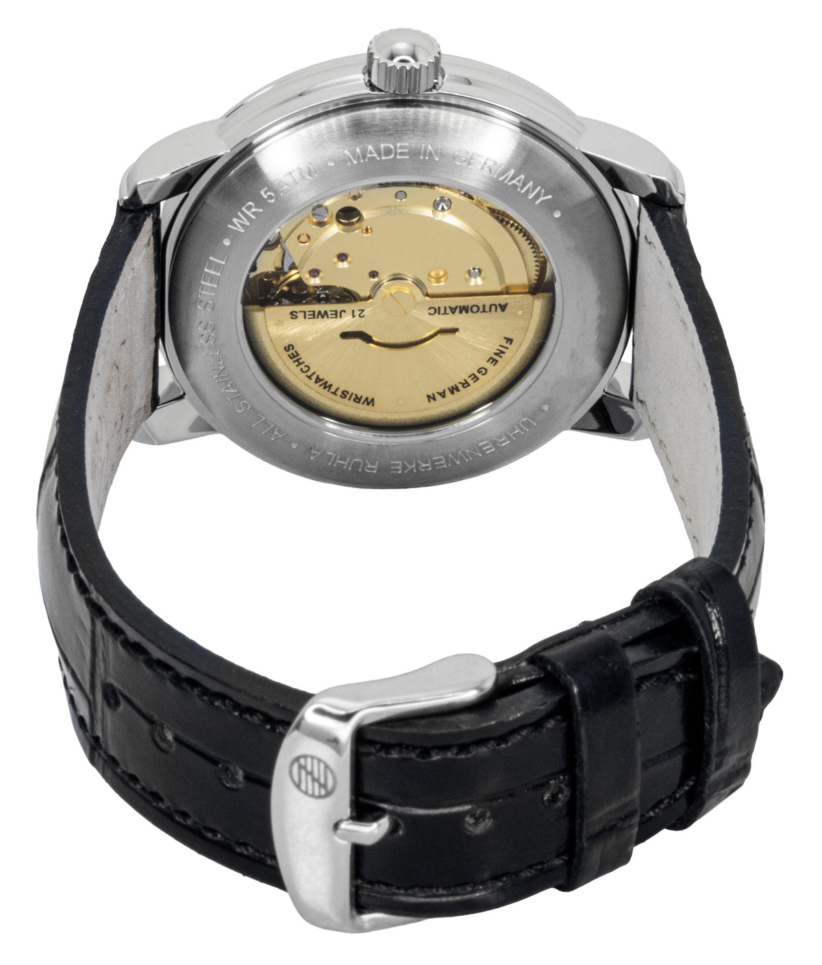 Zeppelin Friedrichshafen Black Leather Strap Silver Dial Automatic 85624 Men's Watch