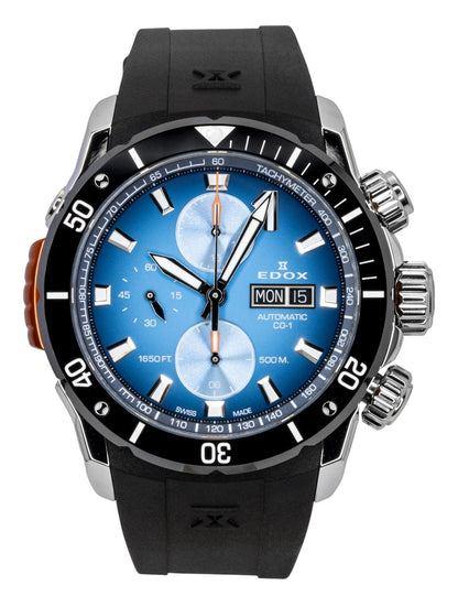 Edox CO-1 Chronograph Rubber Strap Blue Dial Automatic Diver's 01128-3NOCA-BUIDN 500M Men's Watch