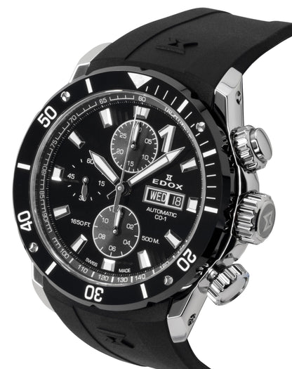 Edox CO-1 Chronograph Rubber Strap Black Dial Automatic Diver's 01128-3NRCA-NN 500M Men's Watch