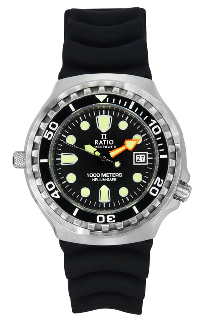 Ratio FreeDiver Version 02 Helium Safe 1000M Sapphire Quartz Black Dial 1038EF102V-BLK-V02 Men's Watch