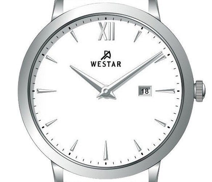 Westar Profile Leather Strap White Dial Quartz 50214STN101 Men's Watch