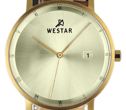 Westar Profile Black Leather Strap Light Champagne Dial Quartz 50221GPN102 Men's Watch