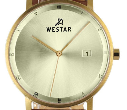 Westar Profile Leather Strap Light Champagne Dial Quartz 50221GPN122 Men's Watch