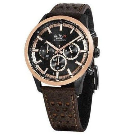 Westar Activ Chronograph Leather Strap Black Dial Quartz 90265BPN603 100M Men's Watch