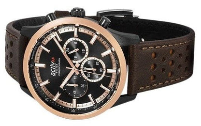 Westar Activ Chronograph Leather Strap Black Dial Quartz 90265BPN603 100M Men's Watch