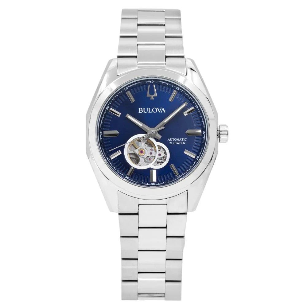 Bulova Classic Surveyor Stainless Steel Blue Open Heart Dial Automatic 96A275 Men's Watch