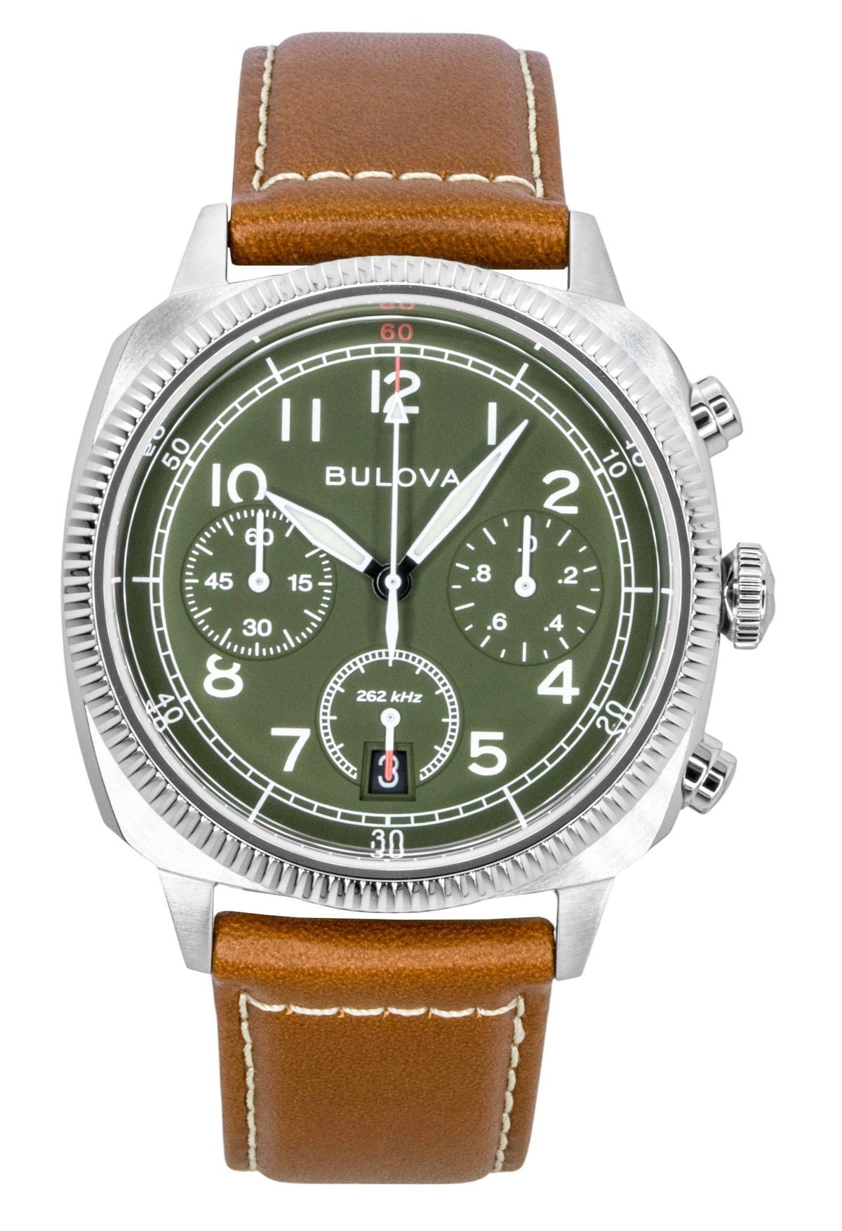 Bulova Military Special Edition Chronograph Leather Strap Green Dial Quartz 96B482 Men's Watch