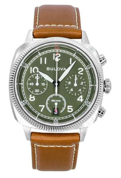 Bulova Military Special Edition Chronograph Leather Strap Green Dial Quartz 96B482 Men's Watch