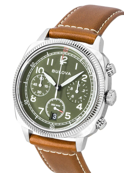 Bulova Military Special Edition Chronograph Leather Strap Green Dial Quartz 96B482 Men's Watch
