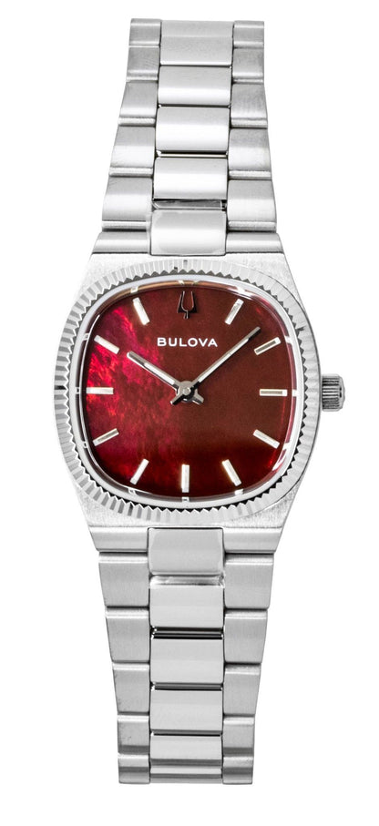 Bulova Super Seville Stainless Steel Red Mother Of Pearl Dial Quartz 96L354 Women's Watch