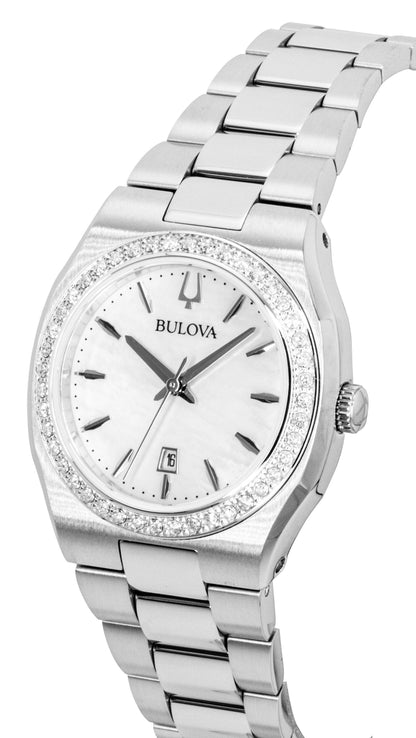 Bulova Surveyor Diamond Stainless Steel Mother Of Pearl Quartz 96R245 Women's Watch