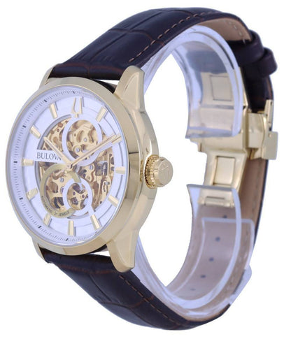 Bulova Classic Sutton Skeleton White Dial Leather Strap Automatic 97A138 Men's Watch
