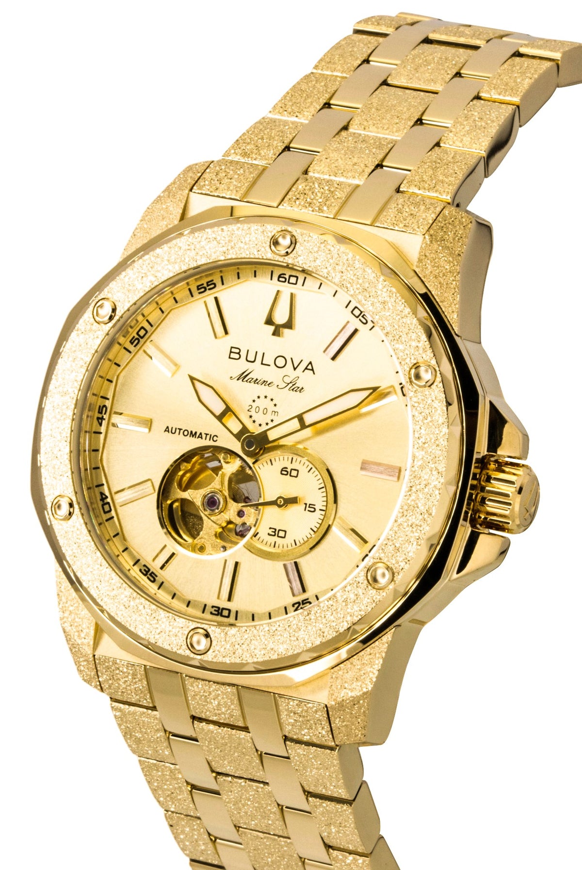 Bulova Marc Anthony Marine Star Gold Tone Stainless Steel Open Heart Champagne Dial Automatic 97A200 Men's Watch