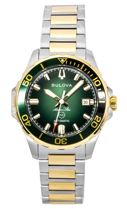 Bulova Marine Star Two Tone Stainless Steel Green Dial Automatic Diver's 98B467 200M Men's Watch