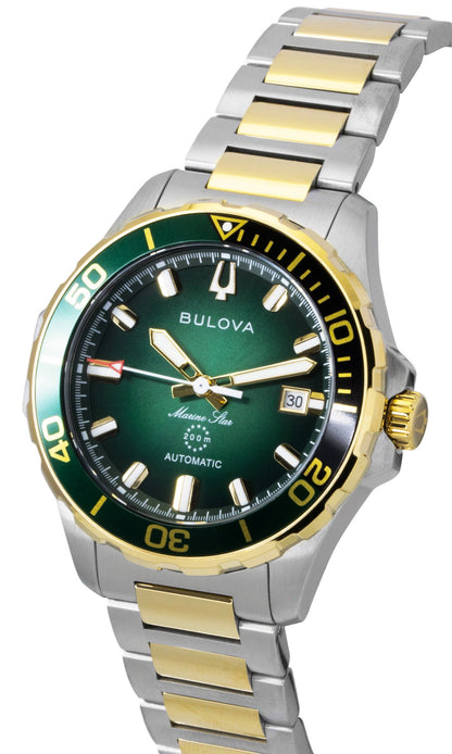 Bulova Marine Star Two Tone Stainless Steel Green Dial Automatic Diver's 98B467 200M Men's Watch