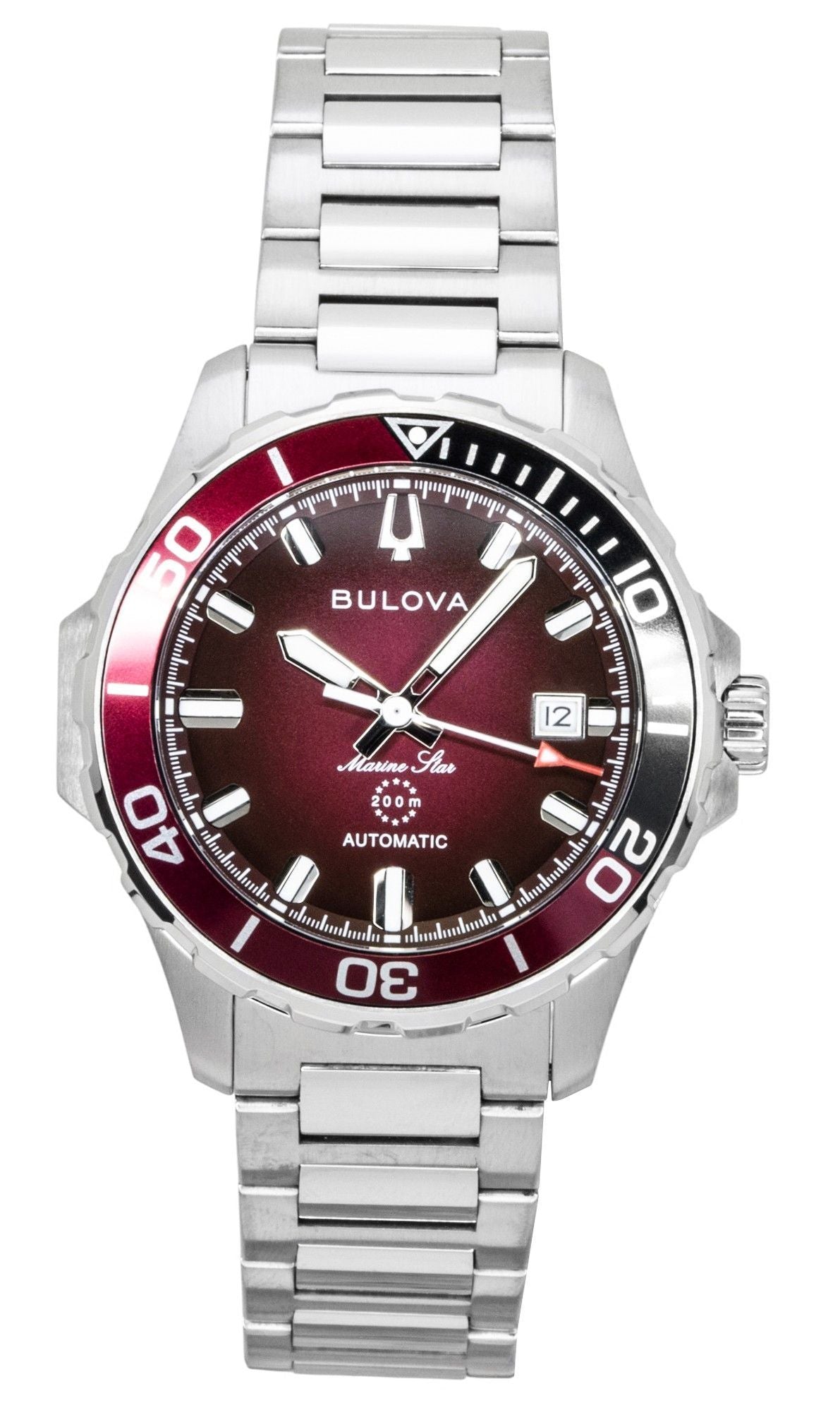 Bulova Marine Star Stainless Steel Red Dial Automatic Diver's 98B472 200M Men's Watch