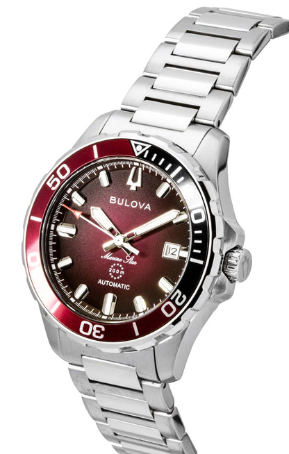Bulova Marine Star Stainless Steel Red Dial Automatic Diver's 98B472 200M Men's Watch