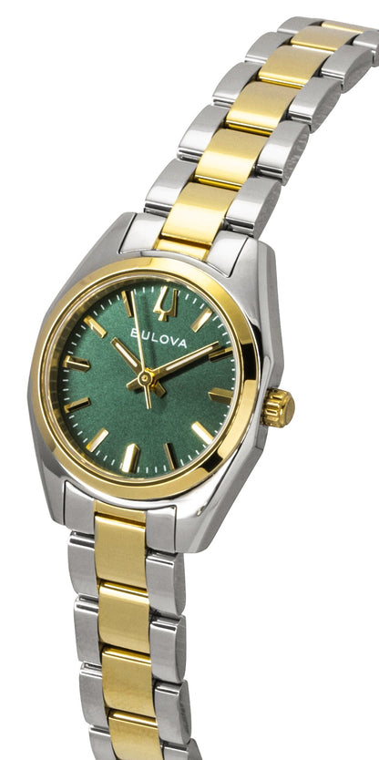 Bulova Surveyor Two Tone Stainless Steel Green Dial Quartz 98L329 Women's Watch