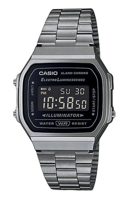 Casio Vintage Digital Stainless Steel Bracelet Black Dial Quartz A168WGG-1B Unisex Watch