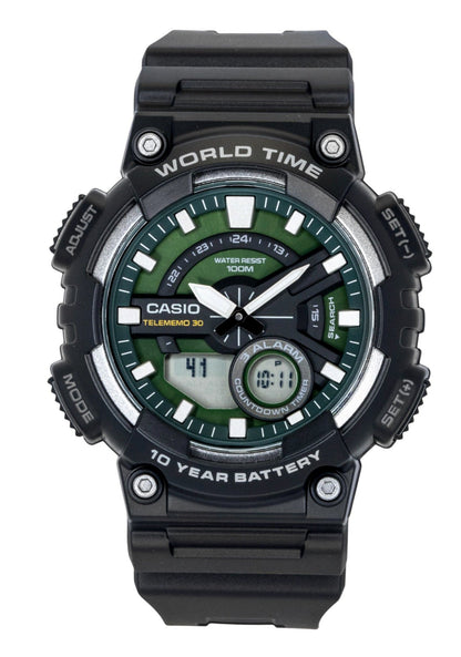 Casio Analog Digital Resin Strap Green Dial Quartz AEQ-110W-3A2V 100M Men's Watch