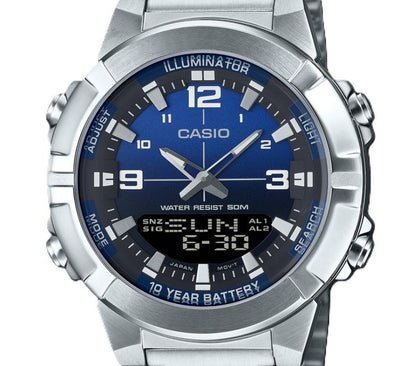 Casio Analog Digital Combination Stainless Steel Blue Dial Quartz AMW-870DA-2A1V Men's Watch