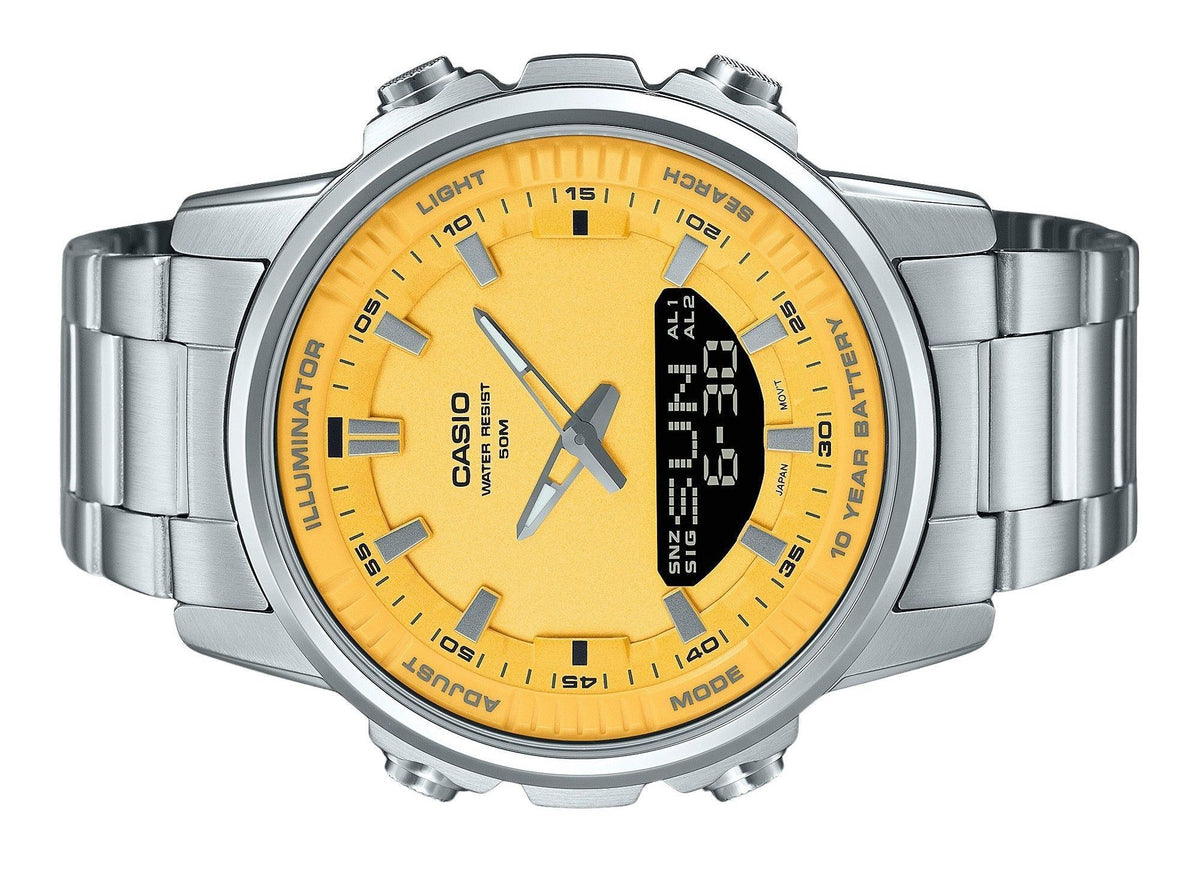 Casio Analog Digital Combination Stainless Steel Yellow Dial Quartz AMW-880D-9AV Men's Watch