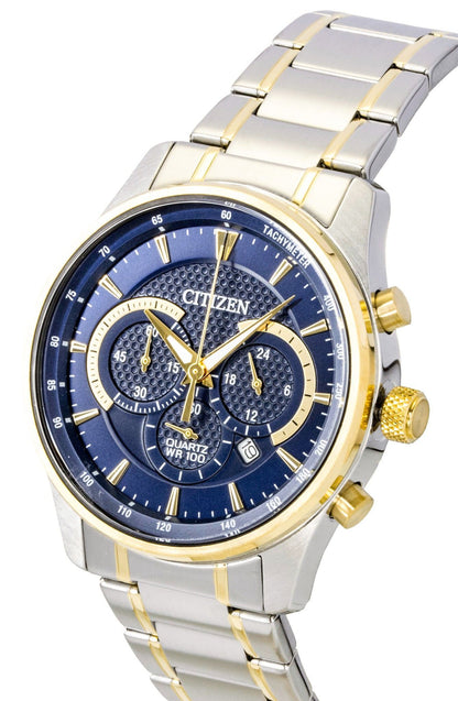 Citizen Chronograph Two Tone Stainless Steel Blue Dial Quartz AN8194-51L 100M Men's Watch