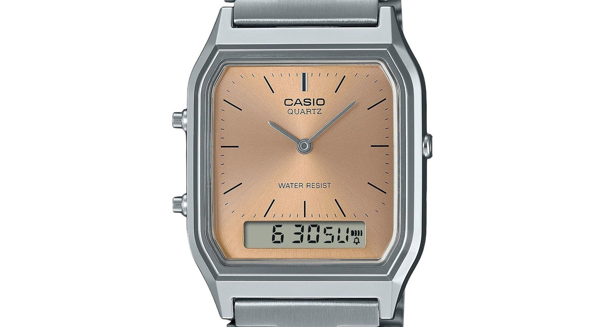 Casio Vintage Analog Digital Light Copper Dial Dual time Quartz AQ-230A-4AMQY Unisex Watch
