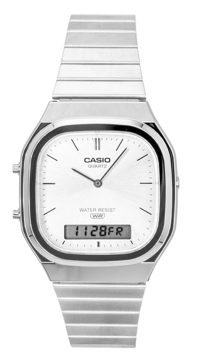 Casio Vintage Analog Digital Stainless Steel Silver Dial Quartz AQ-240E-7A Unisex Watch