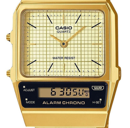Casio Vintage Analog Digital Gold Ion Plated Stainless Steel Beige Dial Quartz AQ-800EG-9A Unisex Watch
