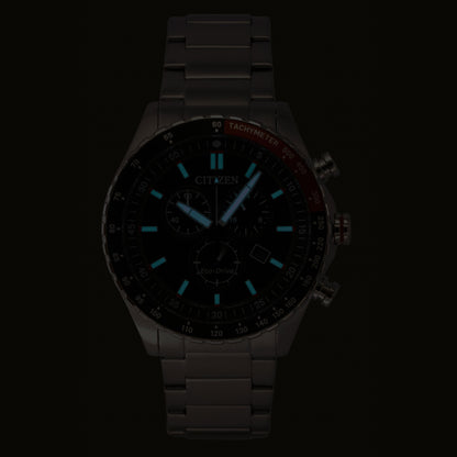 Citizen Eco-Drive Chronograph Stainless Steel Black Dial Solar AT2566-88E 100M Men's Watch