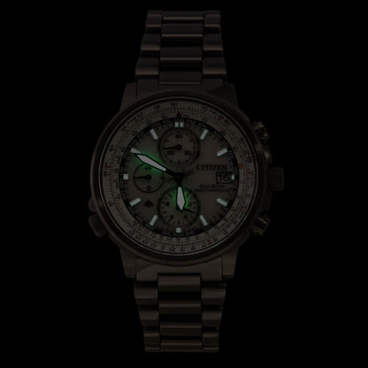 Citizen Promaster Navihawk A-T Chronograph Stainless Steel Silver Dial Eco-Drive Diver's AT8304-57A 200M Men's Watch