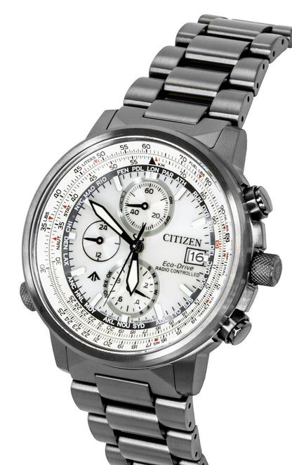 Citizen Promaster Navihawk A-T Chronograph Stainless Steel Silver Dial Eco-Drive Diver's AT8304-57A 200M Men's Watch