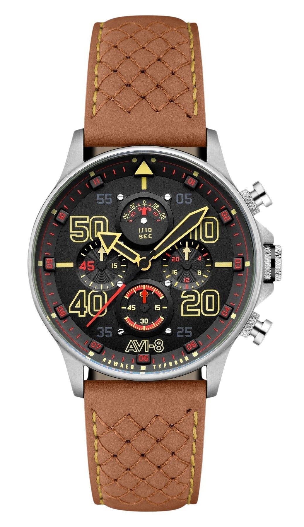 AVI-8 Hawker Typhoon Coningham Chronograph Baldwin Leather Strap Black Dial Quartz AV-4093-0B Men's Watch
