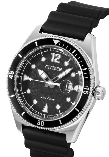 Citizen Eco-Drive Black Rubber Strap Black Dial Solar AW1889-00E 100M Men's Watch