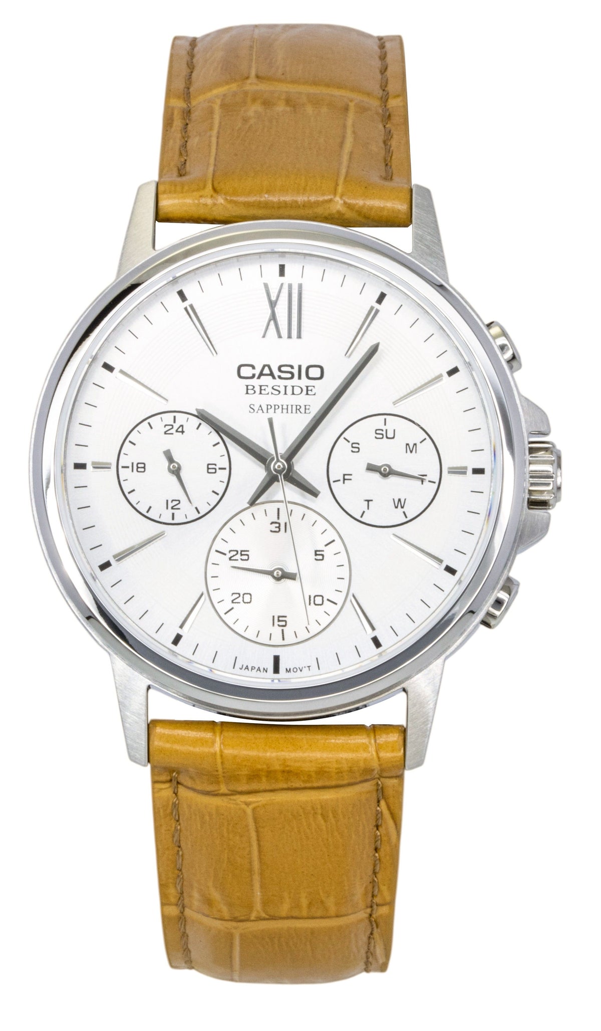 Casio Beside Analog Leather Strap Silver Dial Quartz BMS-300L-5AV Men's Watch