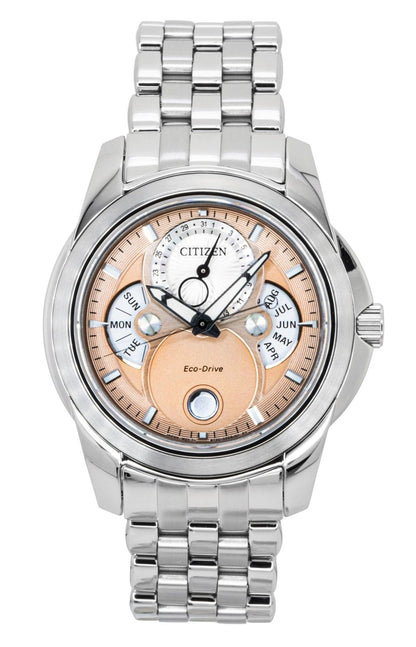 Citizen Calendrier Moon Phase Stainless Steel Salmon Dial Eco-Drive BU0080-52X 100M Men's Watch