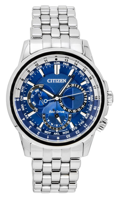 Citizen Calendrier World Time Stainless Steel Blue Dial Eco-Drive BU2021-51L 100M Men's Watch