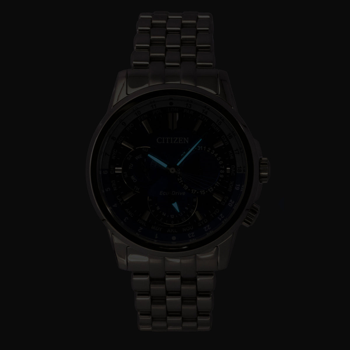 Citizen Calendrier World Time Stainless Steel Blue Dial Eco-Drive BU2021-51L 100M Men's Watch