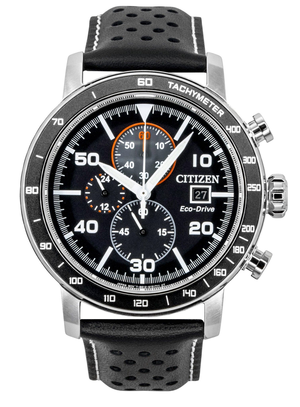 Citizen Brycen Chronograph Leather Strap Black Dial Eco-Drive CA0649-14E 100M Men's Watch