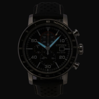 Citizen Brycen Chronograph Leather Strap Black Dial Eco-Drive CA0649-14E 100M Men's Watch