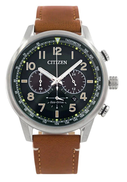 Citizen Eco-Drive Chronograph Leather Strap Green Dial CA4420-21X 100M Men's Watch