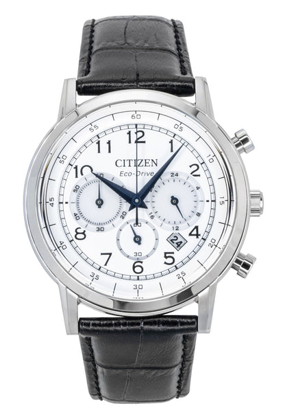 Citizen Eco-Drive Chronograph Leather Strap White Dial CA4630-02A Men's Watch