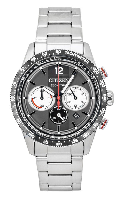 Citizen Eco-Drive Chronograph Analog Stainless Steel Black Dial Solar CA4714-55E 100M Men's Watch