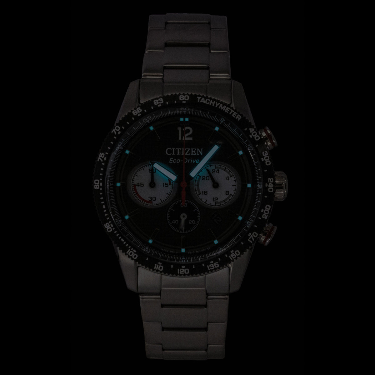 Citizen Eco-Drive Chronograph Analog Stainless Steel Black Dial Solar CA4714-55E 100M Men's Watch